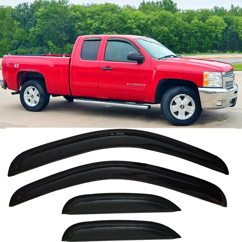Darodcar Side Window Visor Wind Deflectors Rain Guard for 2007-2013 Chevy Silverado & GMC Sierra 1500/2500 HD/3500 HD Extended Cab Only Sun Vent Window Shade 4-pc Set 94040 - Image 3